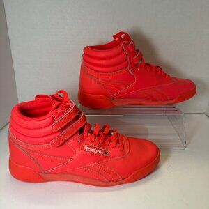 Reebok Classic Freestyle Hi GY7484 Kids Shoes Unisex Sz 3.5 RARE Red Orange
